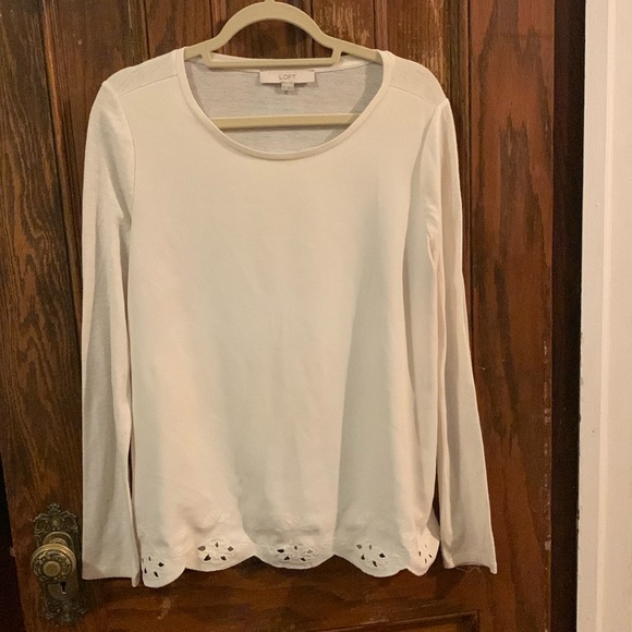 LOFT Tops - Loft Long Sleeve Scalloped embroidered top